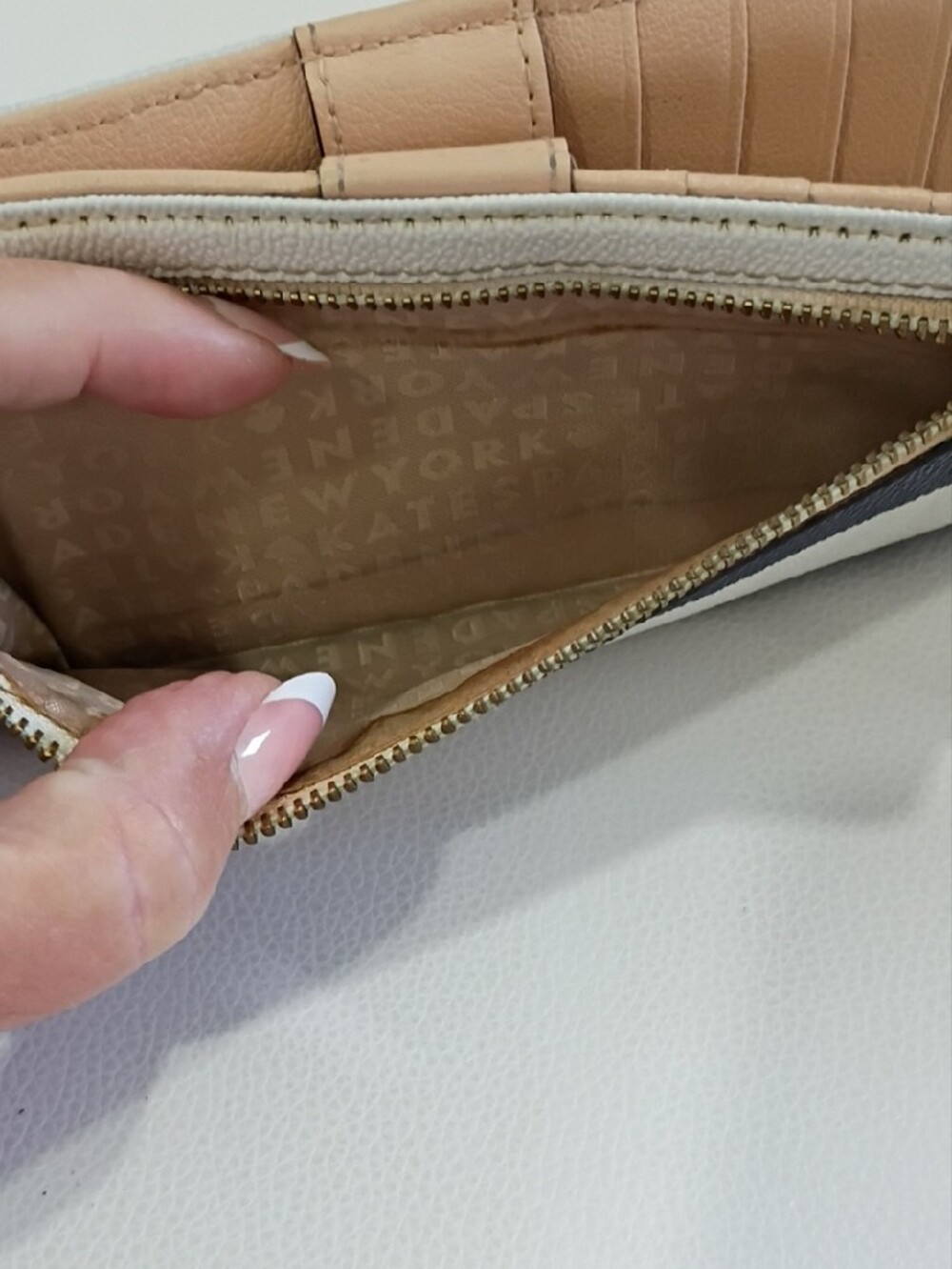 kate spade Pebbled Leather Navy and White Striped Continental Wallet - Picture 4 of 13